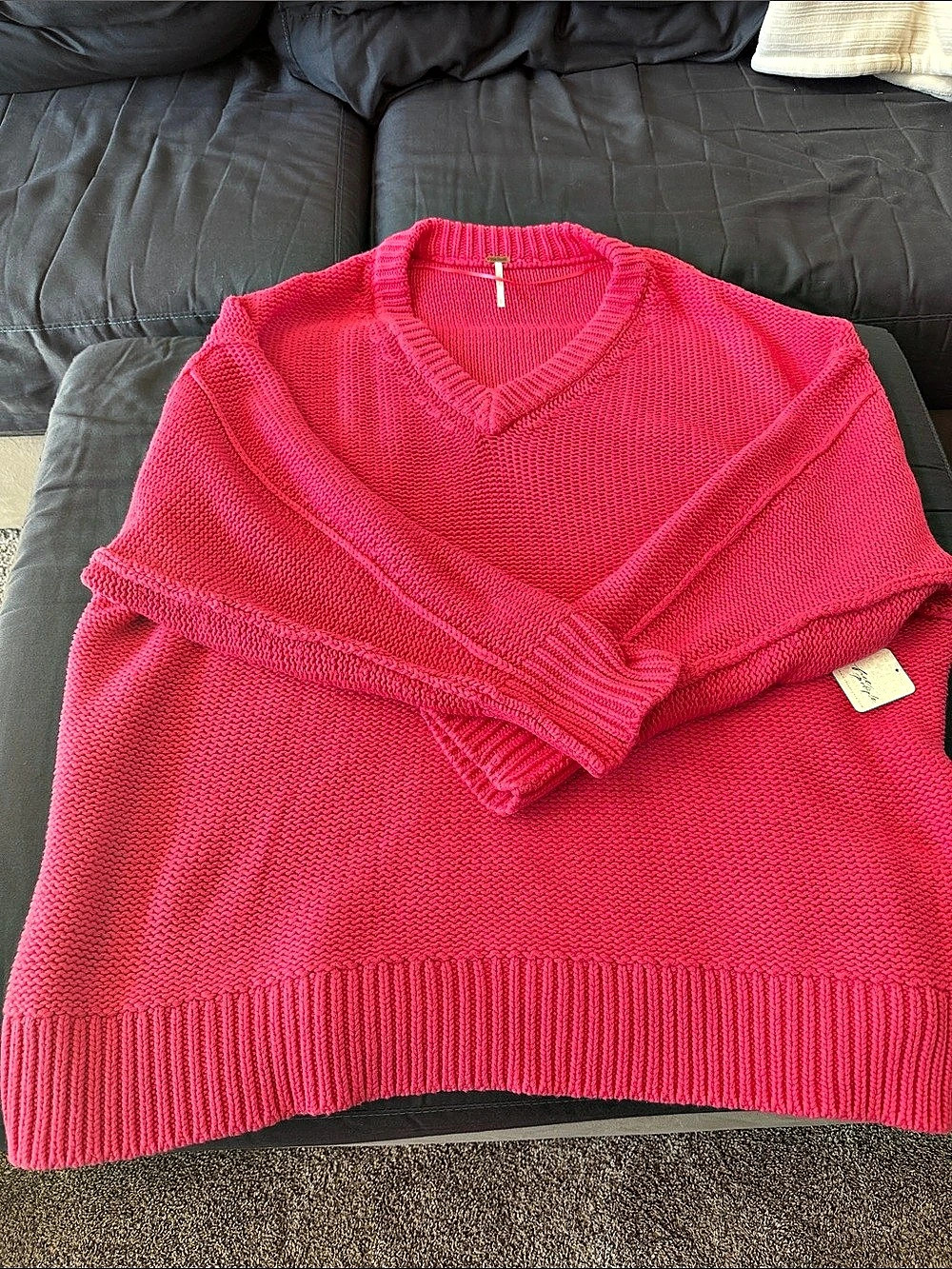 Free People Sweater V-Neck in Pink XL NWT